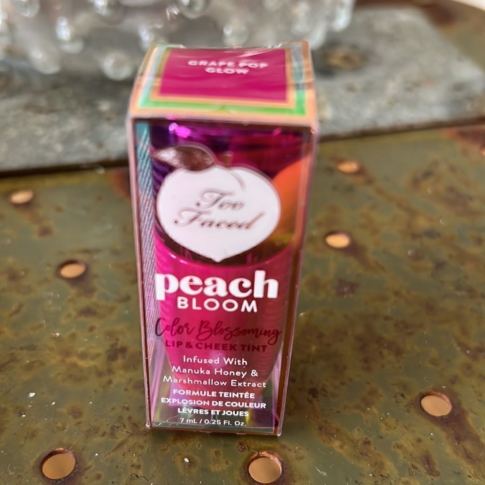 1 LEFT! Too Faced Peach Bloom Lip & Cheek Tint Grape For Glow